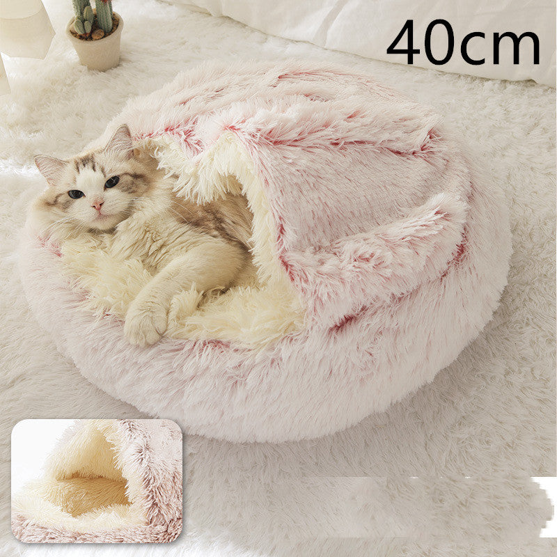2 In 1 Dog And Cat Bed Pet Winter Bed Round