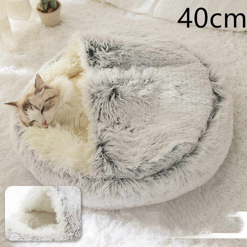 2 In 1 Dog And Cat Bed Pet Winter Bed Round