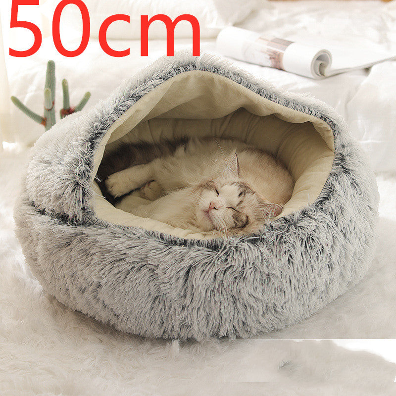 2 In 1 Dog And Cat Bed Pet Winter Bed Round