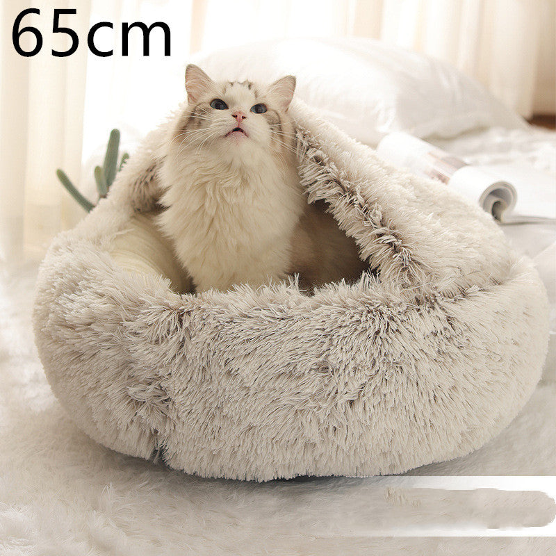 2 In 1 Dog And Cat Bed Pet Winter Bed Round