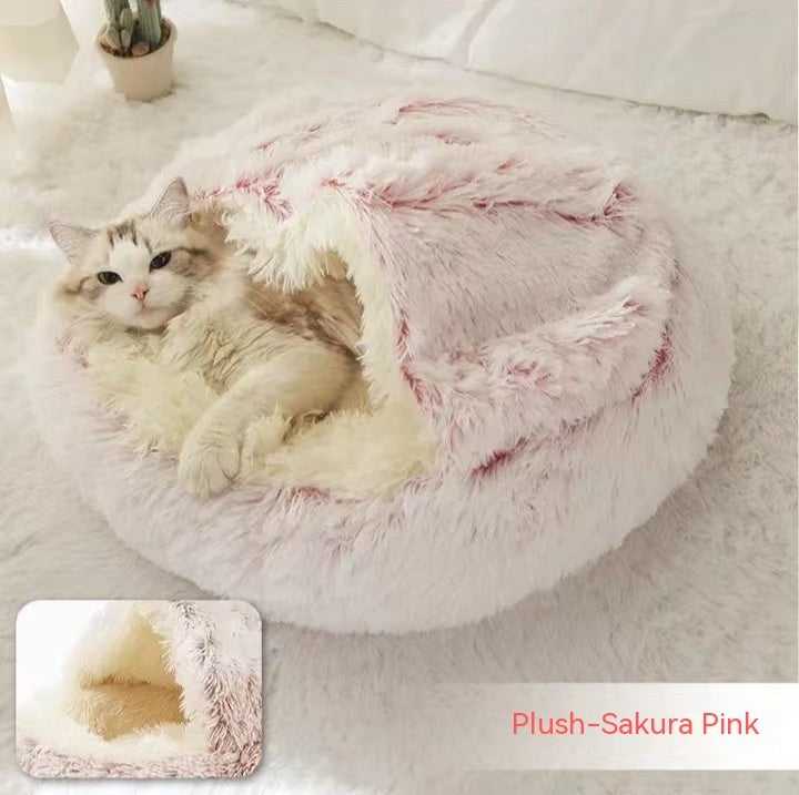 2 In 1 Dog And Cat Bed Pet Winter Bed Round