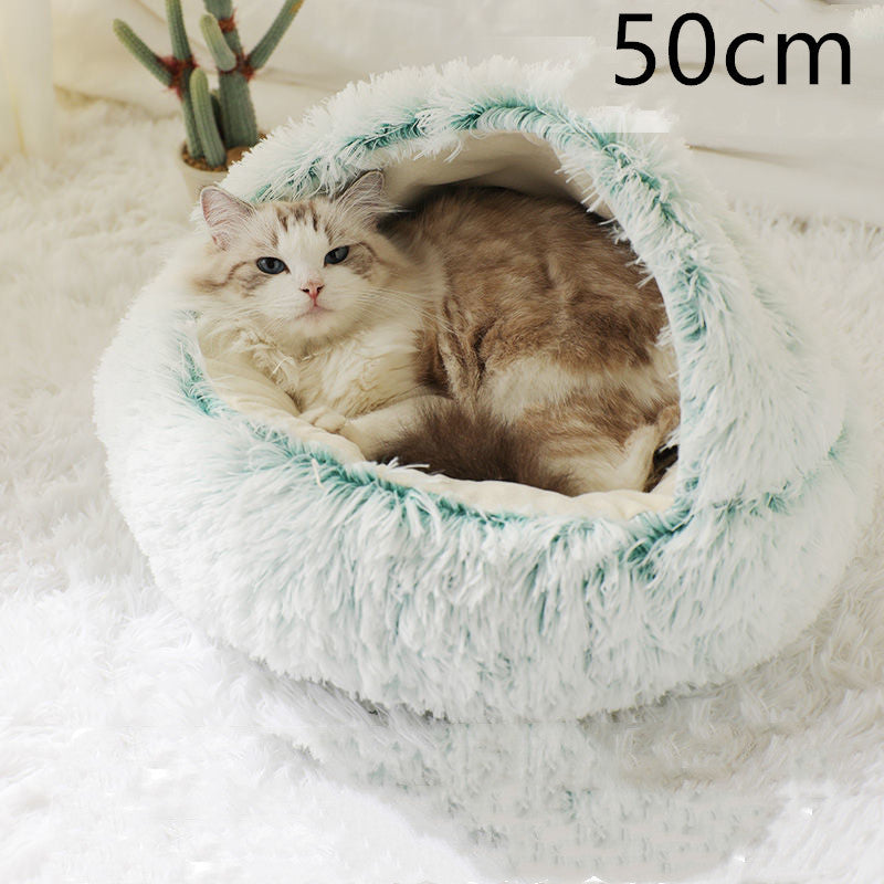 2 In 1 Dog And Cat Bed Pet Winter Bed Round