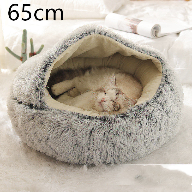 2 In 1 Dog And Cat Bed Pet Winter Bed Round