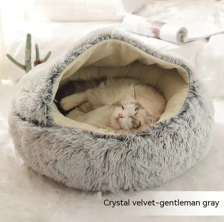 2 In 1 Dog And Cat Bed Pet Winter Bed Round