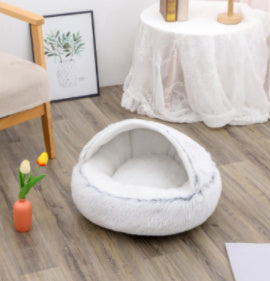 2 In 1 Dog And Cat Bed Pet Winter Bed Round