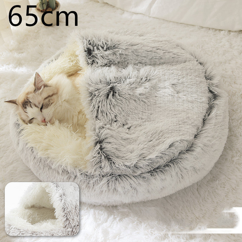 2 In 1 Dog And Cat Bed Pet Winter Bed Round