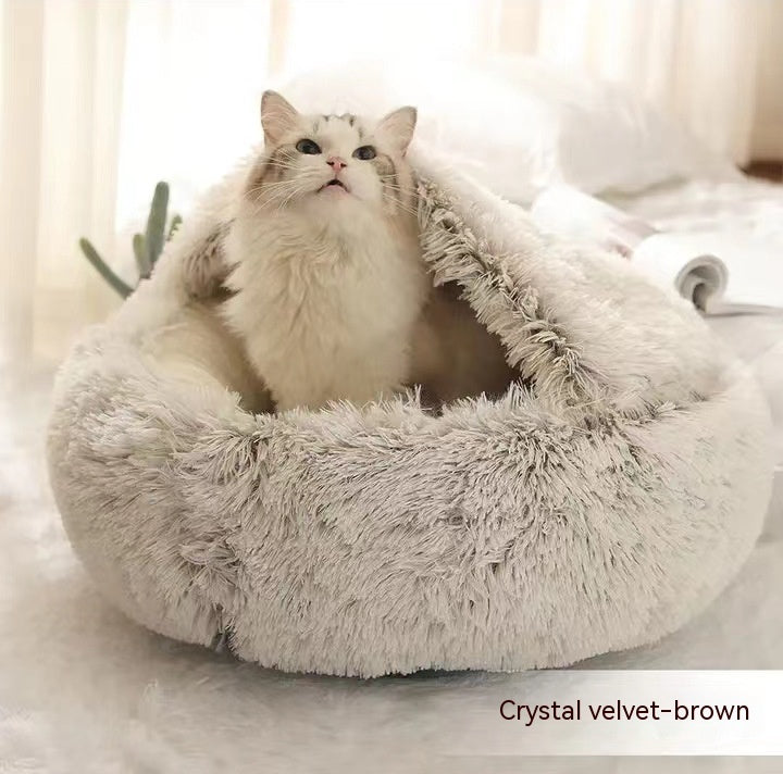 2 In 1 Dog And Cat Bed Pet Winter Bed Round