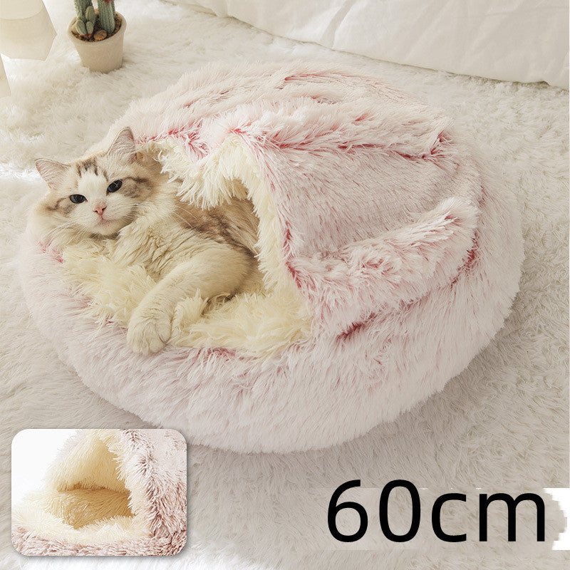 2 In 1 Dog And Cat Bed Pet Winter Bed Round